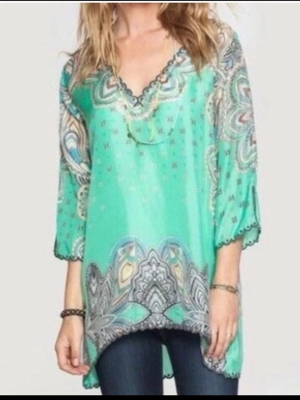 Johnny Was Silk Printed Tunic Top Size M - Picture 3 of 9